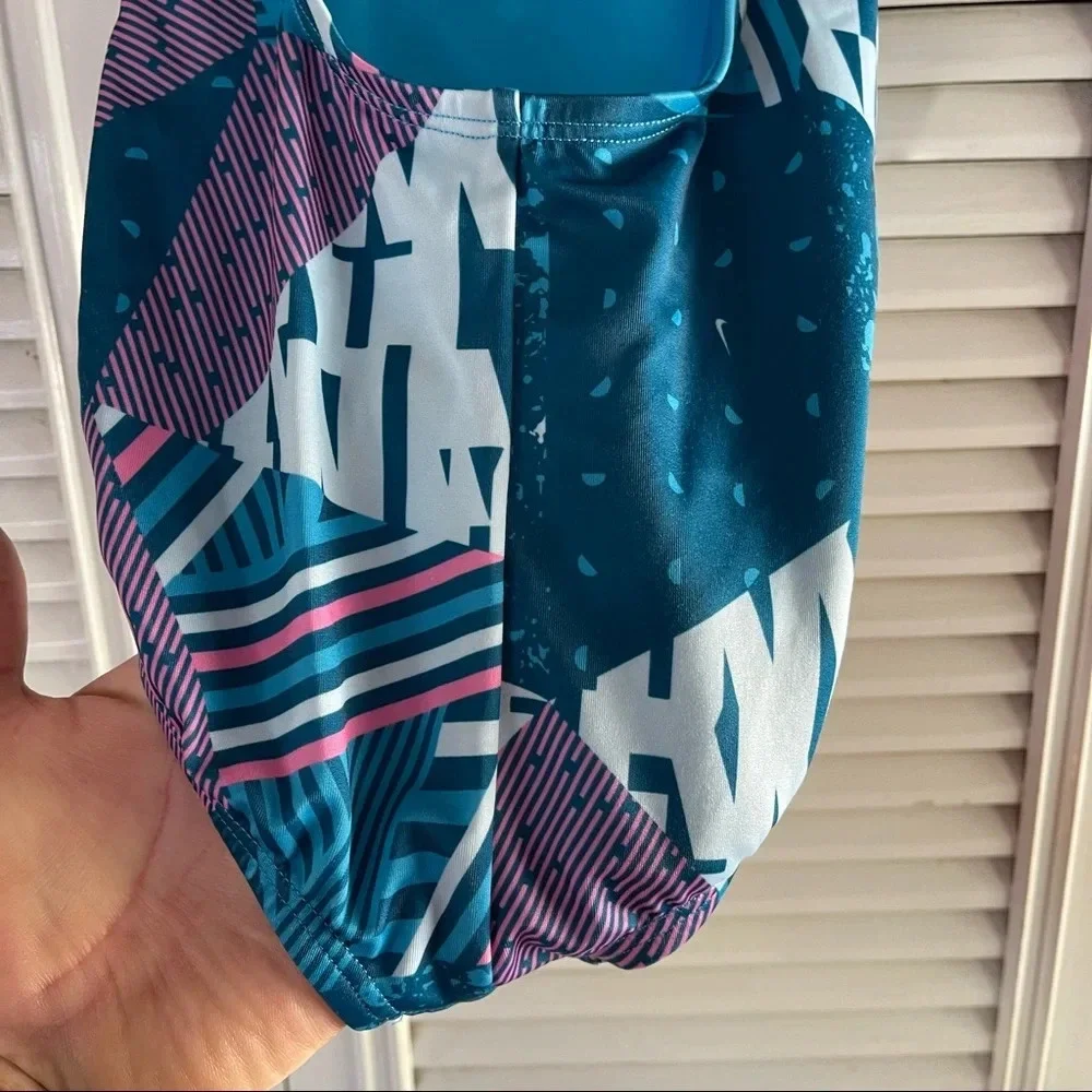 Nike Swimwear Girls Blue Mash Up Sporty Racerback One-Piece Swimsuit Sz 10-12